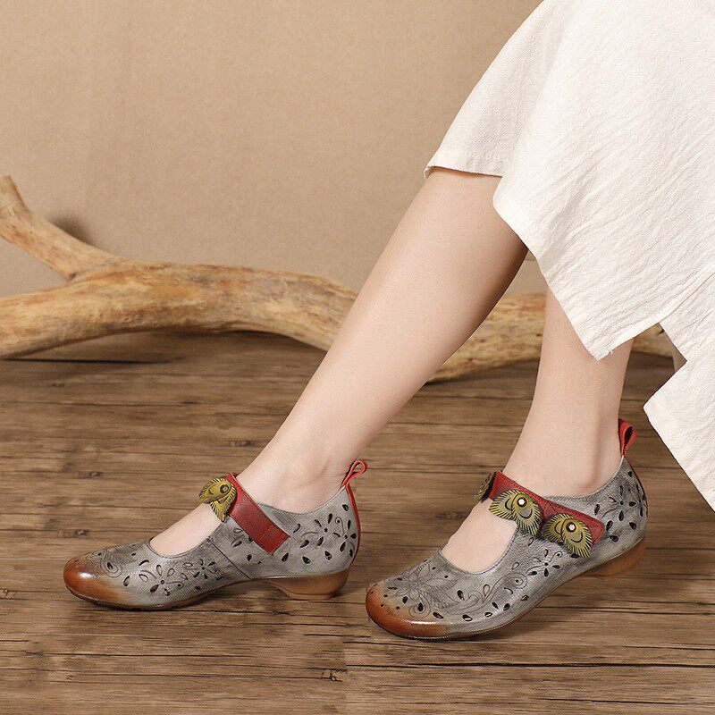Orthopedic Balance Floral Cutout Flats – Vintage Handmade Comfort Shoes