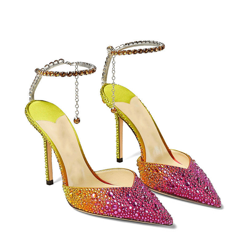 Orthopedic Balance Simple Stiletto Heels With Colorful Rhinestones