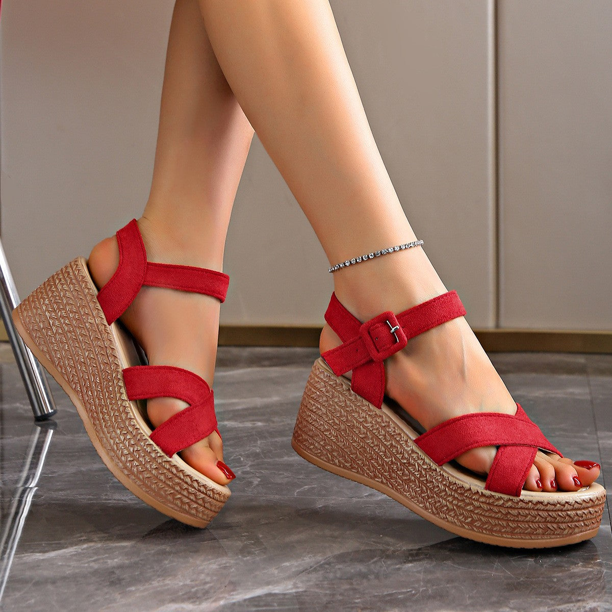 Orthopedic Balance Cross Strap Espadrille Platform Wedge Sandals
