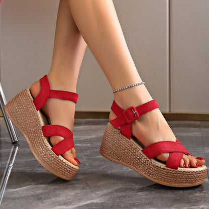Orthopedic Balance Cross Strap Espadrille Platform Wedge Sandals