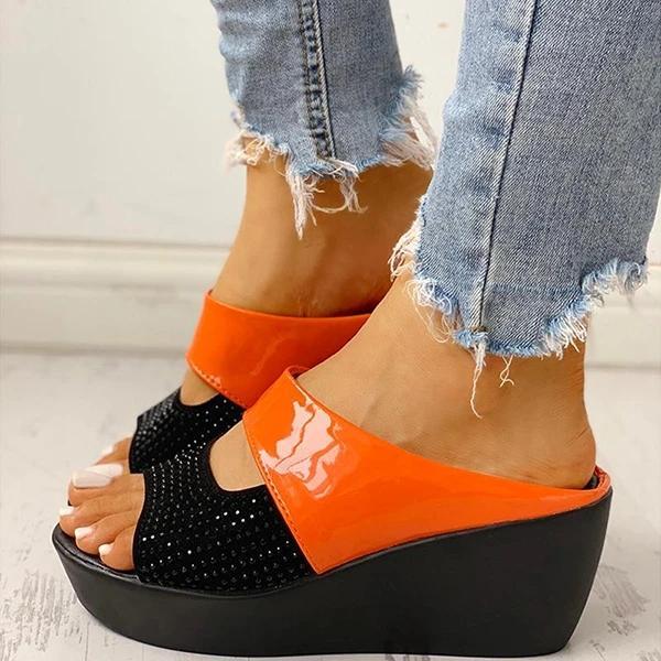 Fabiana | Women’s Orthopedic Wedge Platform Slip-On Sandals with Glossy Finish