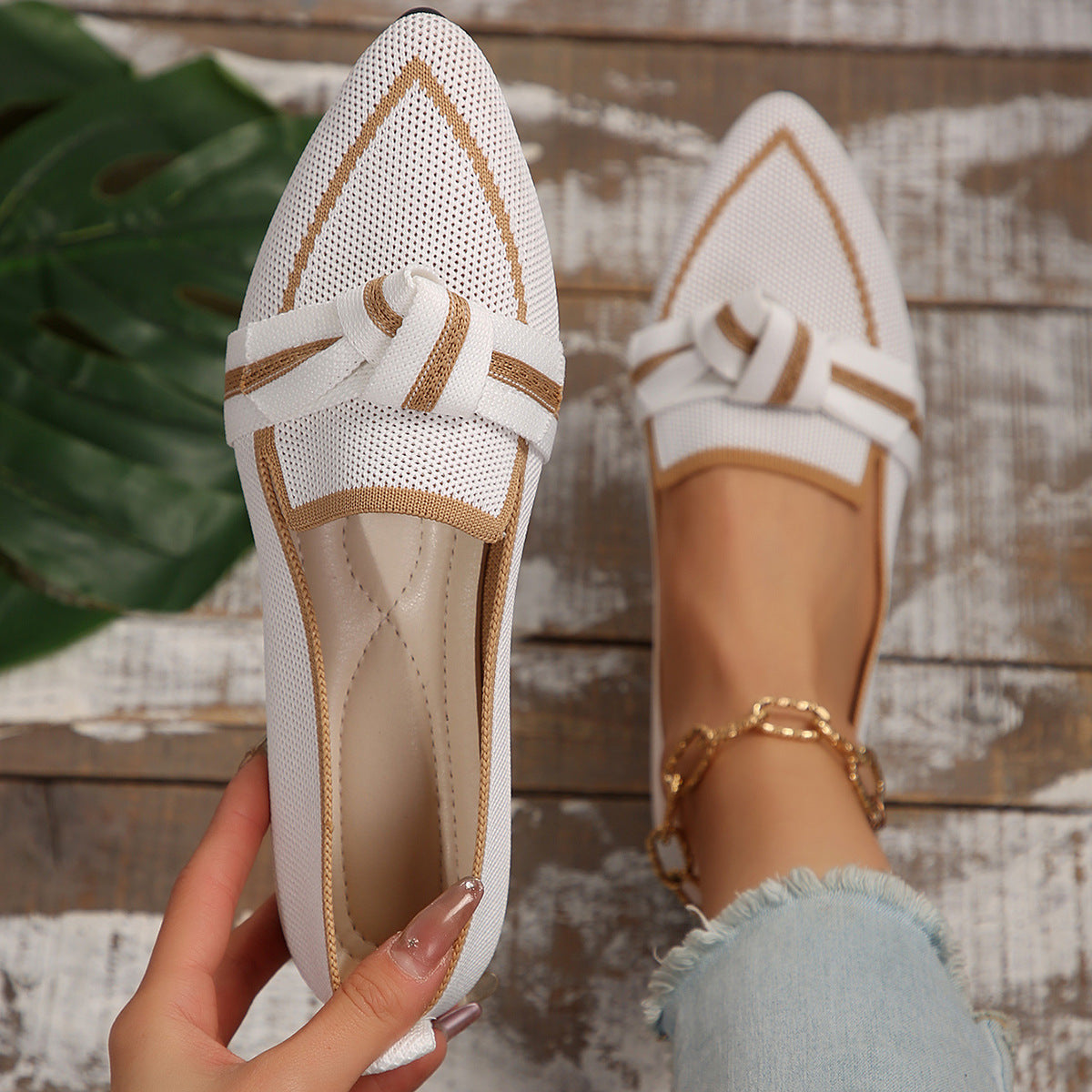 Orthopedic Balance Pointed Toe Flat Shoes With Bow