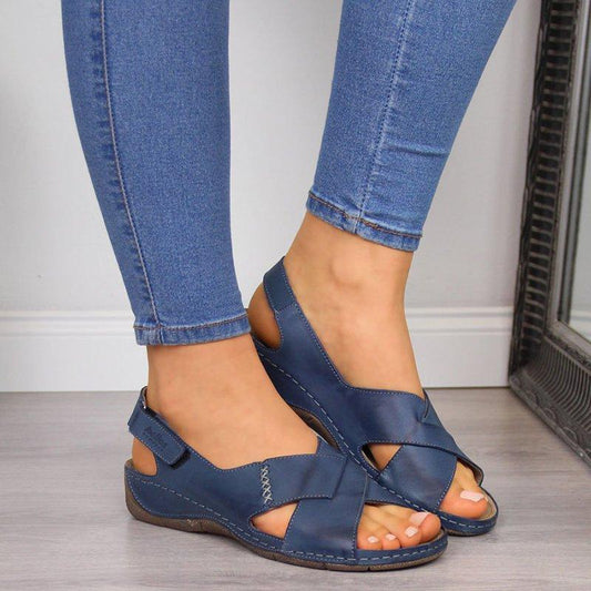 Kaia | Women’s Orthopedic Cross-Strap Leather Sandals with Open Toe