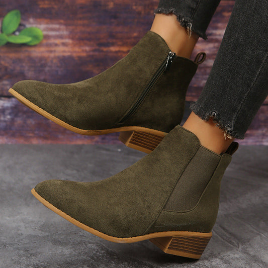 Orthopedic Balance Suede Ankle Boots - Thick Heel Comfort