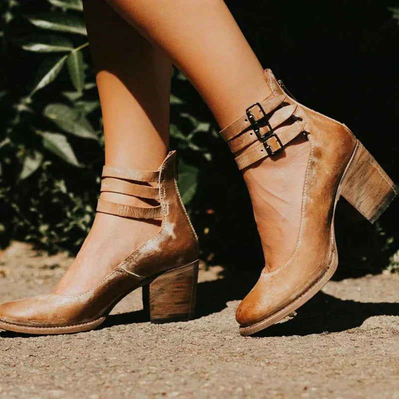Abigail | Women's Vintage Leather Block Heel Pumps