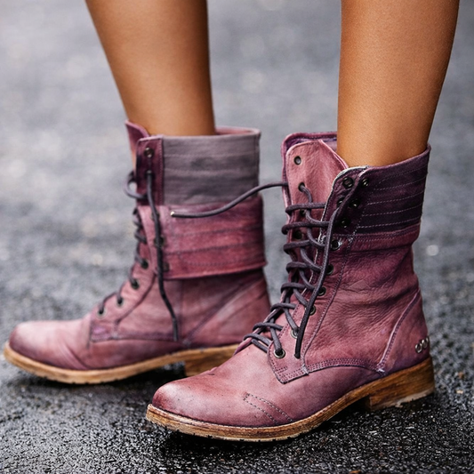 Kamila | Vintage Lace-Up Leather Orthopedic Combat Boots
