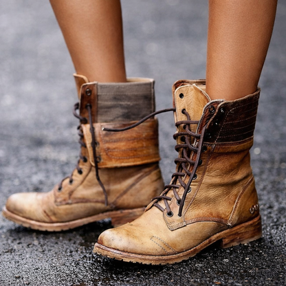 Kamila | Vintage Lace-Up Leather Orthopedic Combat Boots