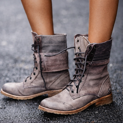 Kamila | Vintage Lace-Up Leather Orthopedic Combat Boots
