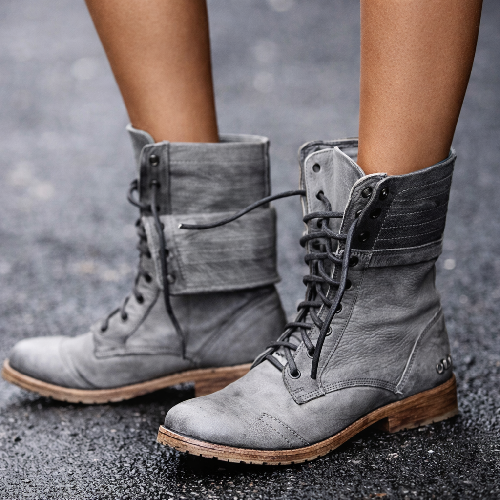 Kamila | Vintage Lace-Up Leather Orthopedic Combat Boots