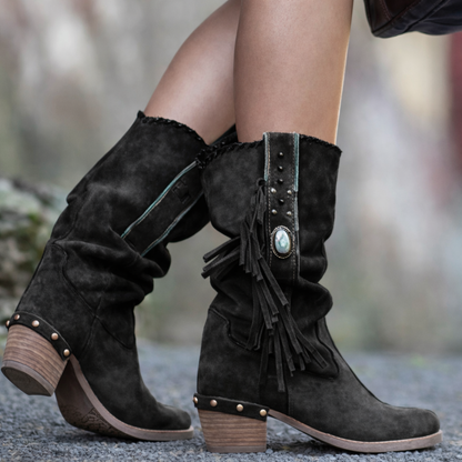 Lanie | Western Fringe Mid-Calf Boots
