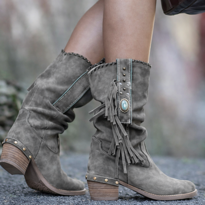 Lanie | Western Fringe Mid-Calf Boots