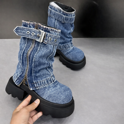 Lara | Denim Combat Boots