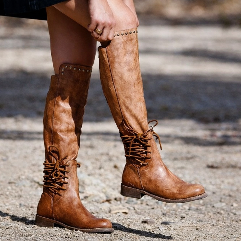 Orthopedic Balance Leather Boots - Round Toe, Front Laces