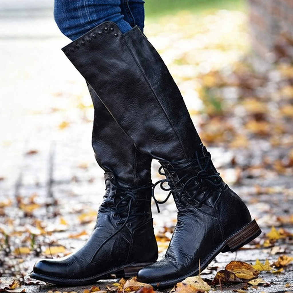 Orthopedic Balance Leather Boots - Round Toe, Front Laces