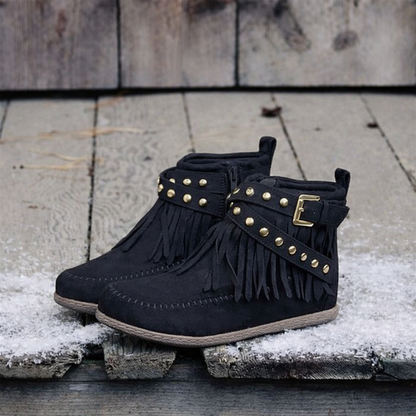 Orthopedic Balance Retro Flat Boots - Buckle Fringe Style