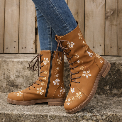 Orthopedic Balance Embroidered Square Heel Boots - Comfort Fit