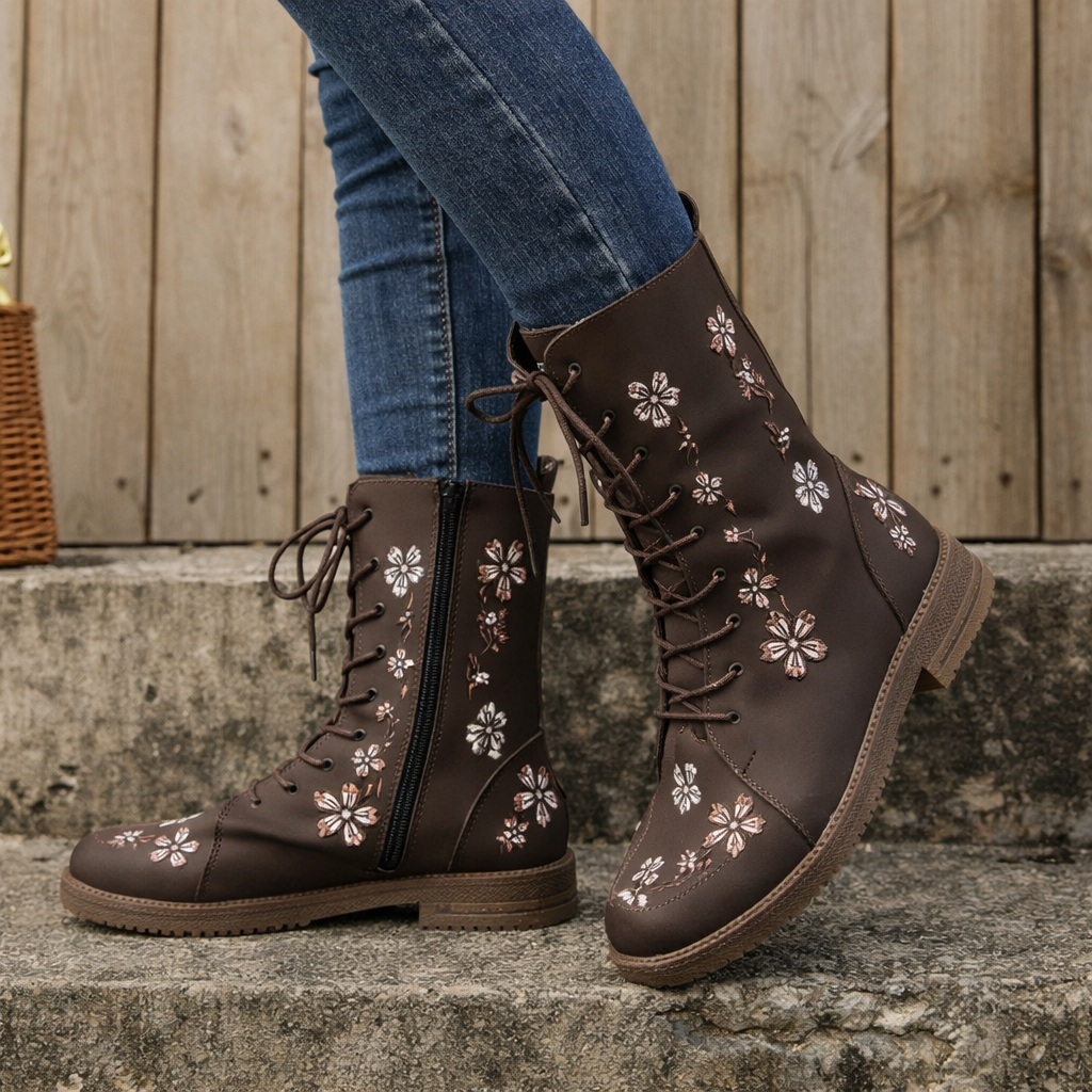 Orthopedic Balance Embroidered Square Heel Boots - Comfort Fit