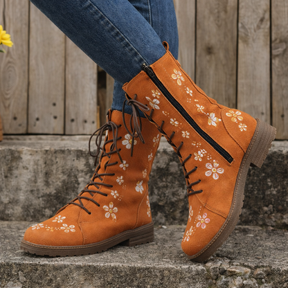 Orthopedic Balance Embroidered Square Heel Boots - Comfort Fit