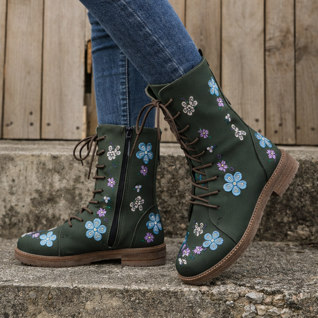 Orthopedic Balance Embroidered Square Heel Boots - Comfort Fit