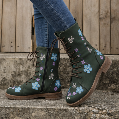 Orthopedic Balance Embroidered Square Heel Boots - Comfort Fit