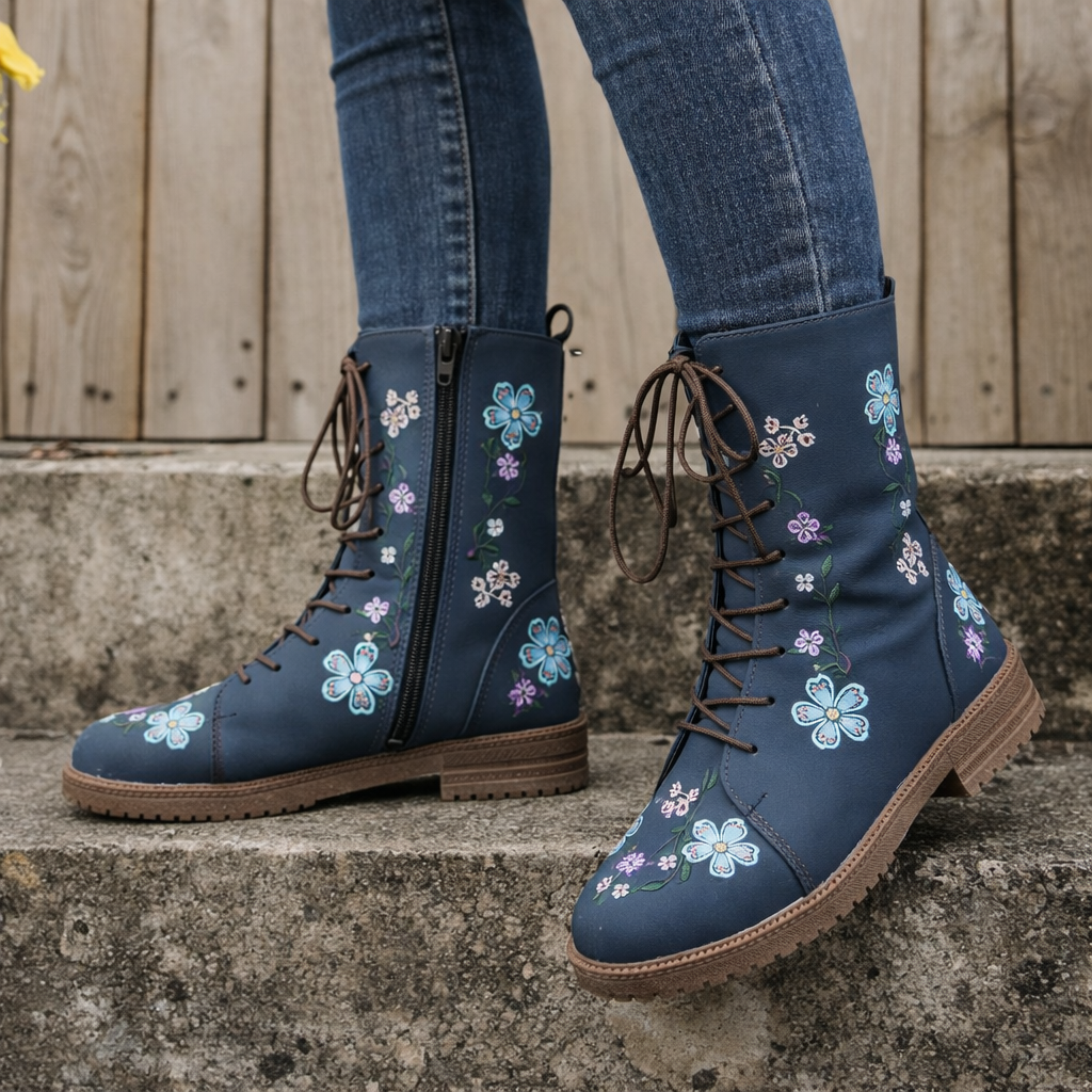 Orthopedic Balance Embroidered Square Heel Boots - Comfort Fit