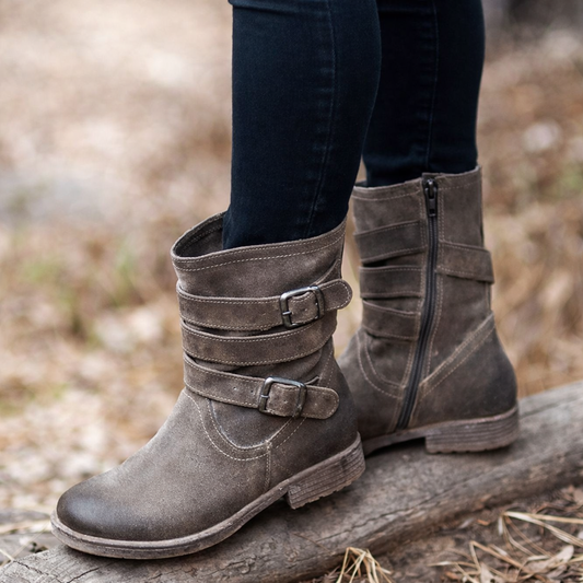 Hailey | Women’s Orthopedic Mid-Calf Buckle Boots with Cushioned Support