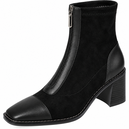 Evelyn | Orthopedic Leather Front Zipper Stretch Boots