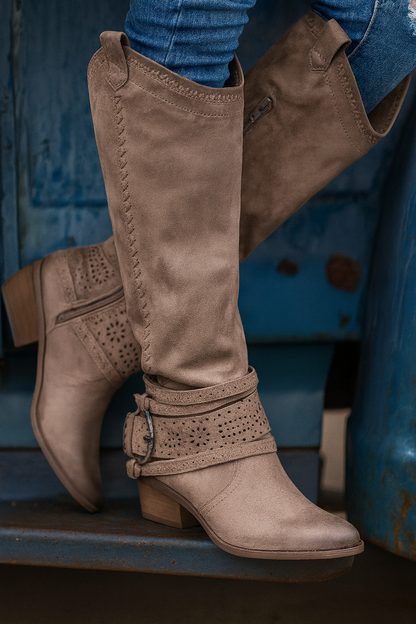 Ava | Western Mid-Calf Boots – Retro Cowboy Style Rhinestone Boots