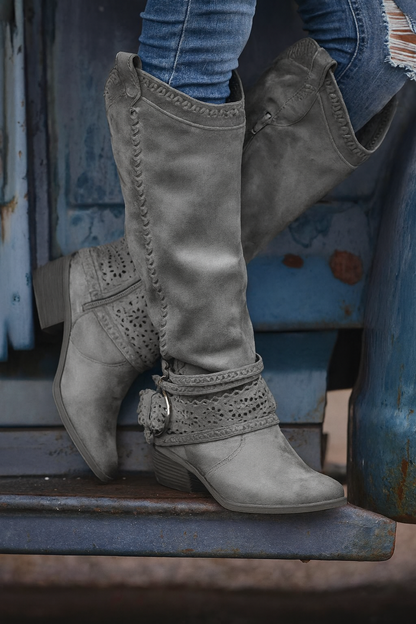 Ava | Western Mid-Calf Boots – Retro Cowboy Style Rhinestone Boots