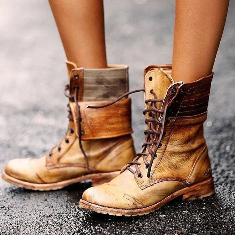 Kamila | Vintage Lace-Up Leather Orthopedic Combat Boots