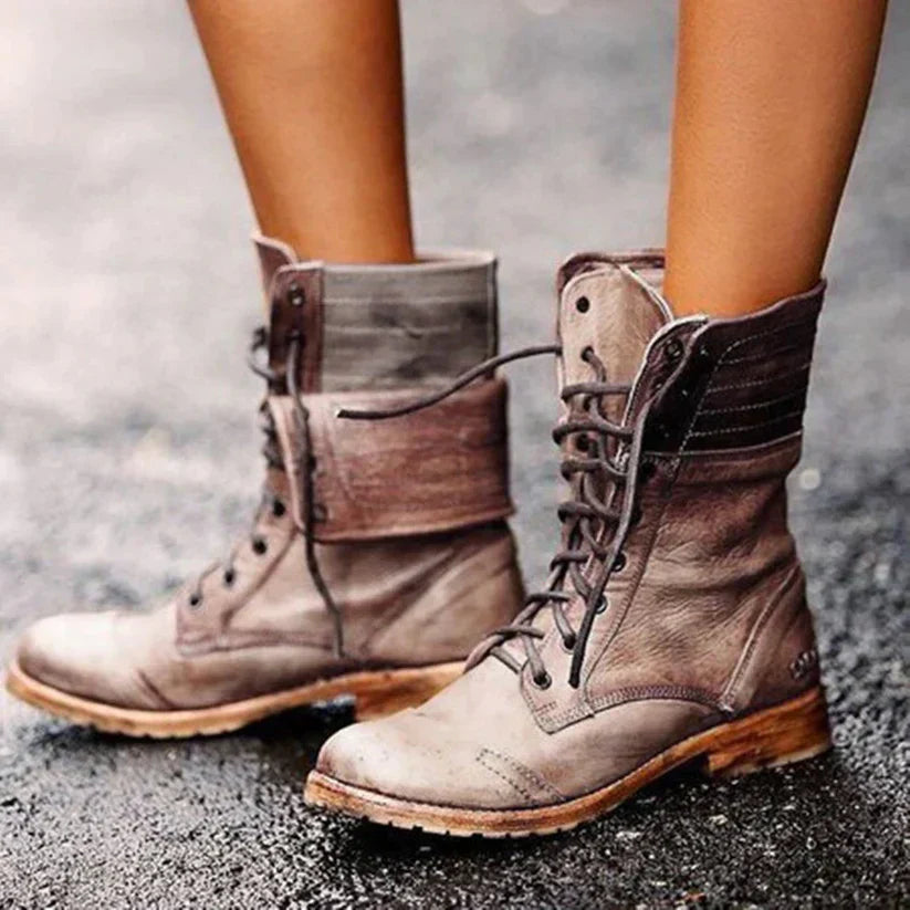 Kamila | Vintage Lace-Up Leather Orthopedic Combat Boots