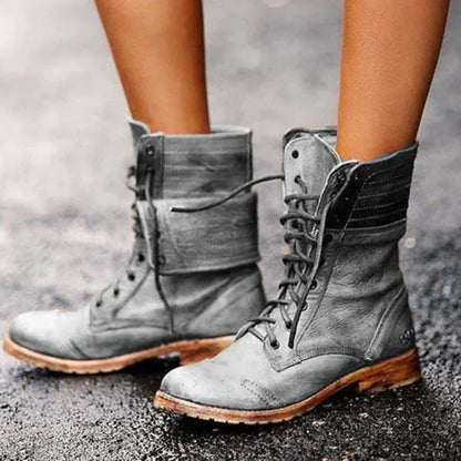 Kamila | Vintage Lace-Up Leather Orthopedic Combat Boots