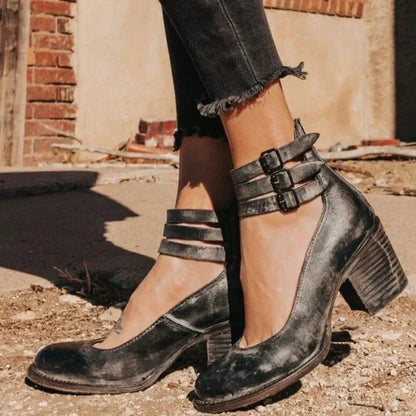 Abigail | Women's Vintage Leather Block Heel Pumps
