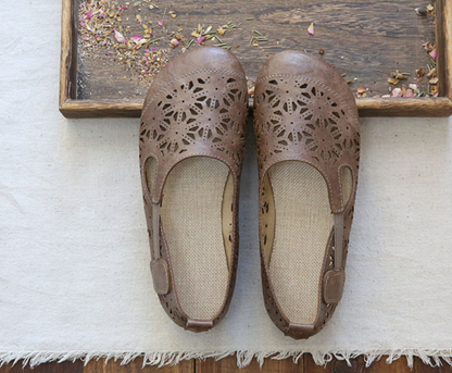 Jacqueline | Women’s Orthopedic Floral Cutout Leather Ballet Flats