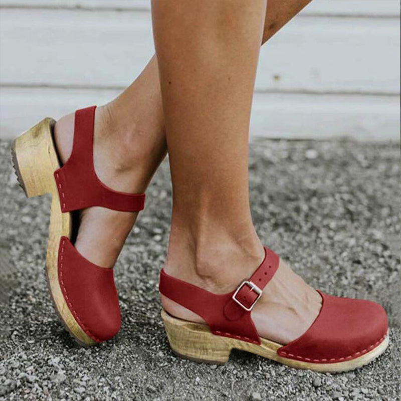 Kate | Vintage Orthopedic Leather Clog Sandals with Adjustable Strap