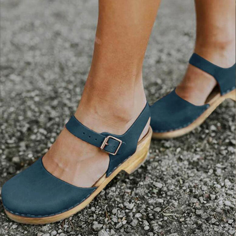 Kate | Vintage Orthopedic Leather Clog Sandals with Adjustable Strap