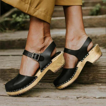 Kate | Vintage Orthopedic Leather Clog Sandals with Adjustable Strap