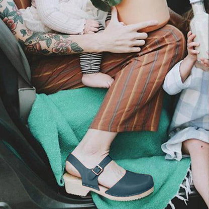 Kate | Vintage Orthopedic Leather Clog Sandals with Adjustable Strap