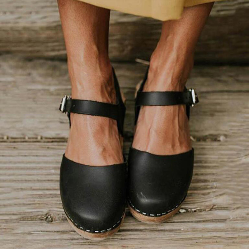 Kate | Vintage Orthopedic Leather Clog Sandals with Adjustable Strap