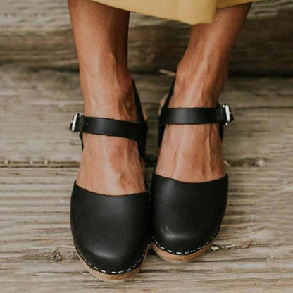 Kate | Vintage Orthopedic Leather Clog Sandals with Adjustable Strap