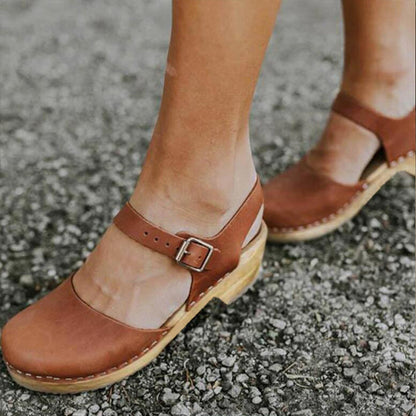 Kate | Vintage Orthopedic Leather Clog Sandals with Adjustable Strap