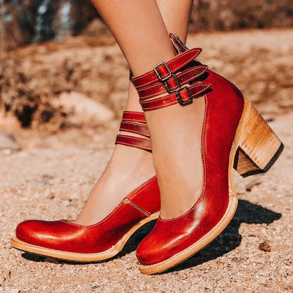Abigail | Women's Vintage Leather Block Heel Pumps