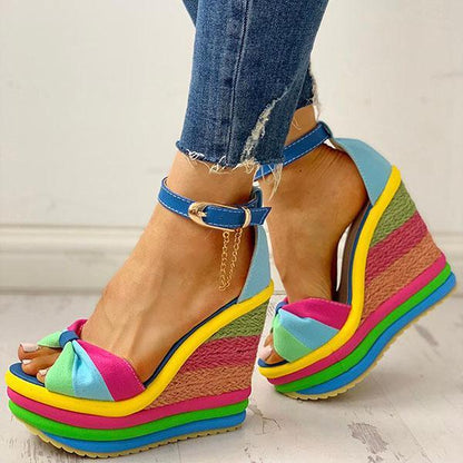 Brooklyn | Orthopedic Rainbow Platform Wedge Sandals – Bold Multi-Color Comfort