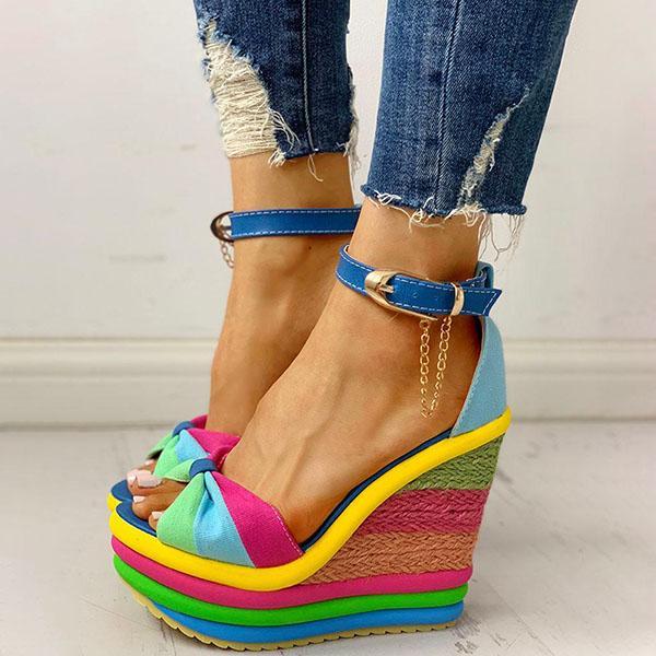 Brooklyn | Orthopedic Rainbow Platform Wedge Sandals – Bold Multi-Color Comfort