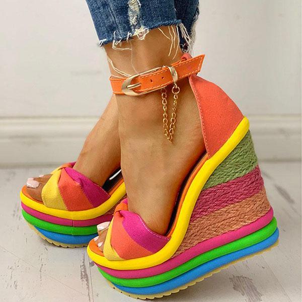 Brooklyn | Orthopedic Rainbow Platform Wedge Sandals – Bold Multi-Color Comfort
