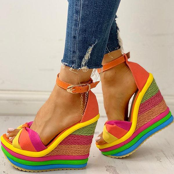 Brooklyn | Orthopedic Rainbow Platform Wedge Sandals – Bold Multi-Color Comfort