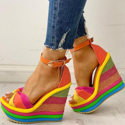 Brooklyn | Orthopedic Rainbow Platform Wedge Sandals – Bold Multi-Color Comfort