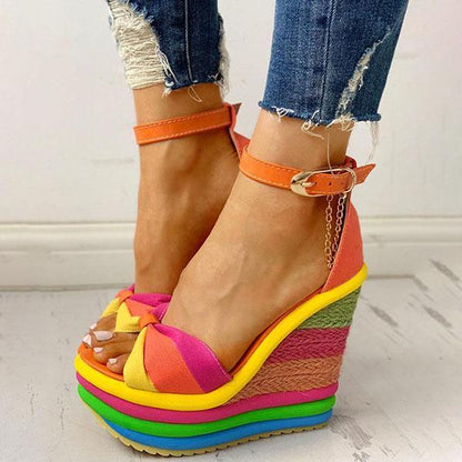 Brooklyn | Orthopedic Rainbow Platform Wedge Sandals – Bold Multi-Color Comfort