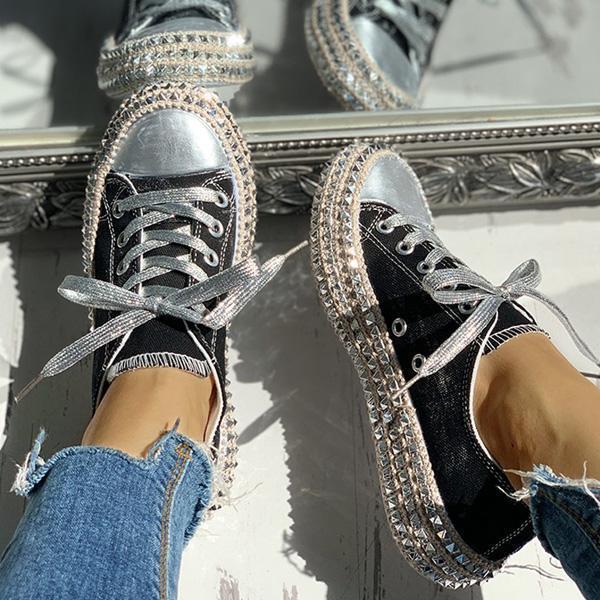 Olive | Women’s Orthopedic Glitter Platform Sneakers with Rhinestone Detailing