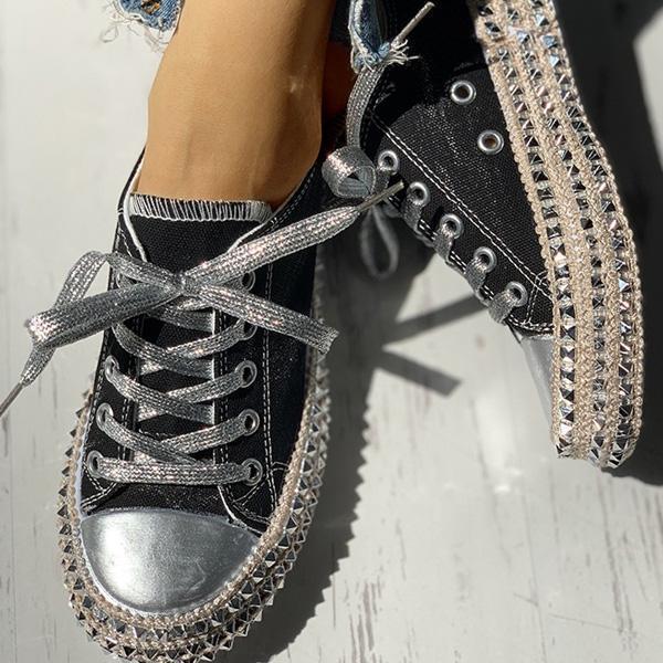 Olive | Women’s Orthopedic Glitter Platform Sneakers with Rhinestone Detailing